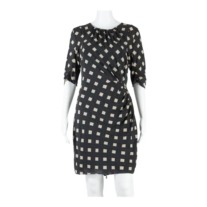 WHISTLES Womens Pencil Dress Green Silk Check Short Sleeve Knee Length UK 10