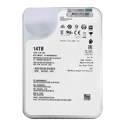 P21316-003 HP 14TB 7200RPM 12Gb/s SAS 3.5-inch Hard Drive