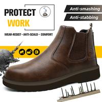Men's steel-toe sports non-slip work shoes, high-top leather safety boots, have protective functions like anti-smashing and a...
