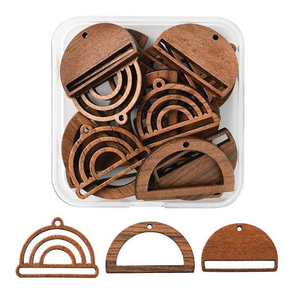 18Pcs 3 Style Walnut Wood Pendants