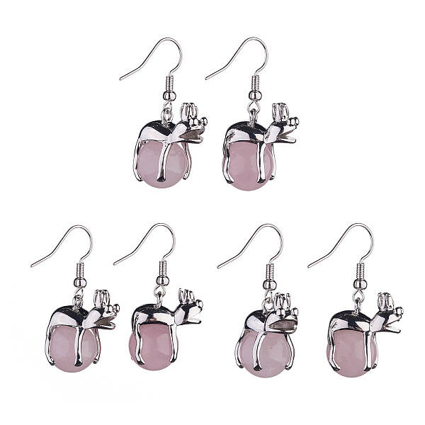 Natural Rose Quartz Frog Dangle Earrings