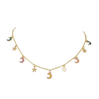 Moon & Star Alloy Enamel Charms Bib Necklaces