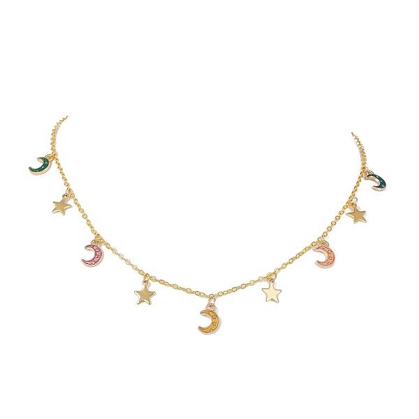 Moon & Star Alloy Enamel Charms Bib Necklaces