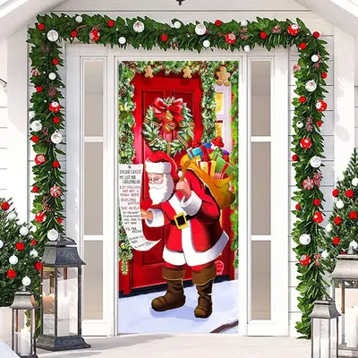 Santa Claus Gifts Bundle Plants Christmas Door Cover - Aperturee