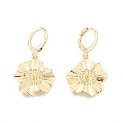 Brass Flower Dangle Leverback Earrings for Women