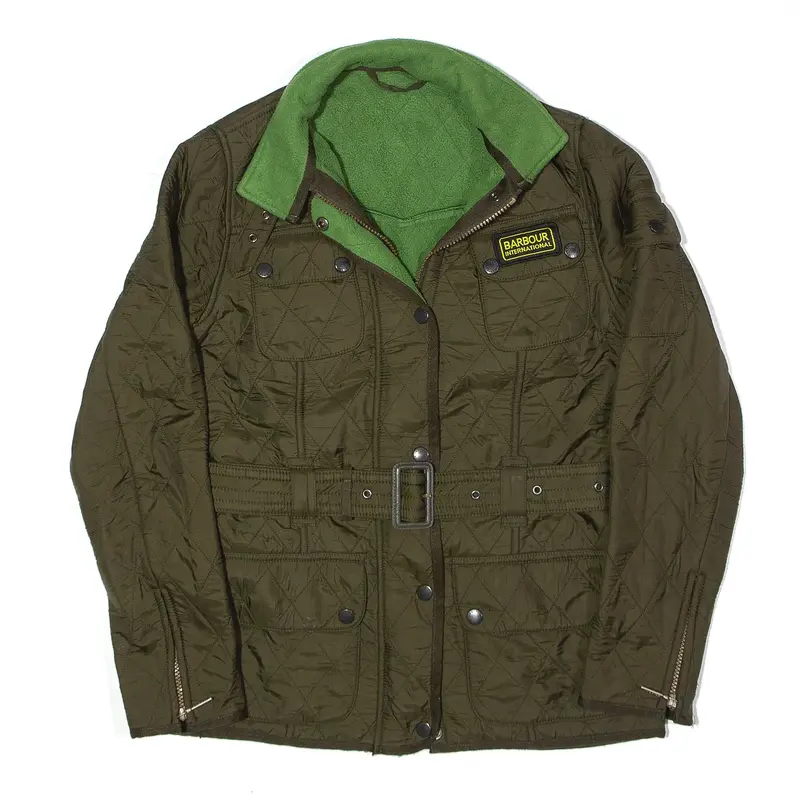 BARBOUR International Fleece Lined Quilted Jacket Green Womens UK 8