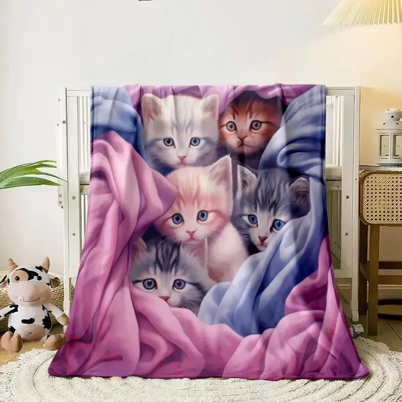 Cat Print Blanket, 1 Count Soft Warm Napping Blanket for Sofa, Bed, Living Room, Office, Travel, Camping, Chair, Comfortable ...