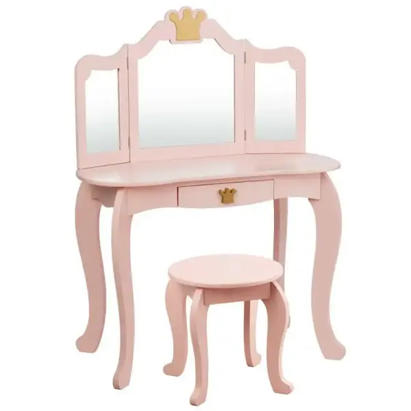 Costzon 2 in 1 Vanity Set for little Princess,  Pretend Beauty Dressing Play Toy Gift w/Tri-Folding Detachable Mirror Storage...