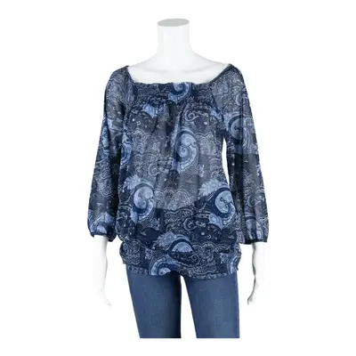 YESSICA Y2K Paisley Sheer Top Blue Crazy Pattern 3/4 Sleeve Womens L