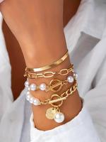 Faux Pearl Decorated Link Bracelet, Fashionable OT Buckle Design Jewelry for Women & Girls, Fashion Jewelry for Party, Daily ...