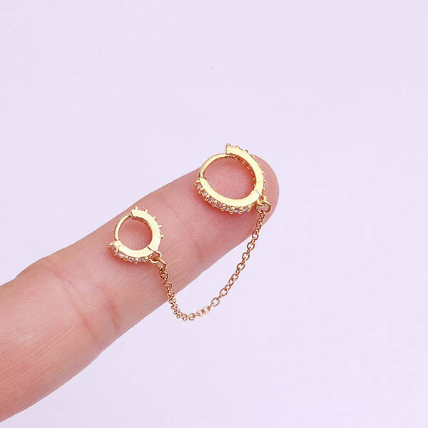 Brass Micro Pave Clear Cubic Zirconia Hoop Cartilage Earrings with Chain