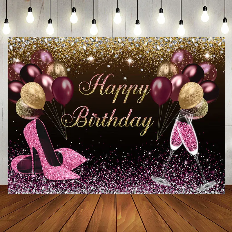 Aperturee Hot Pink And Gold Glitter Balloons Birthday Backdrop