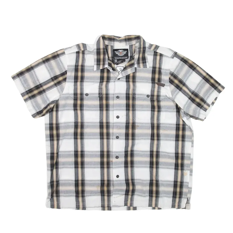 HARLEY DAVIDSON Shirt White Check Short Sleeve Mens XL