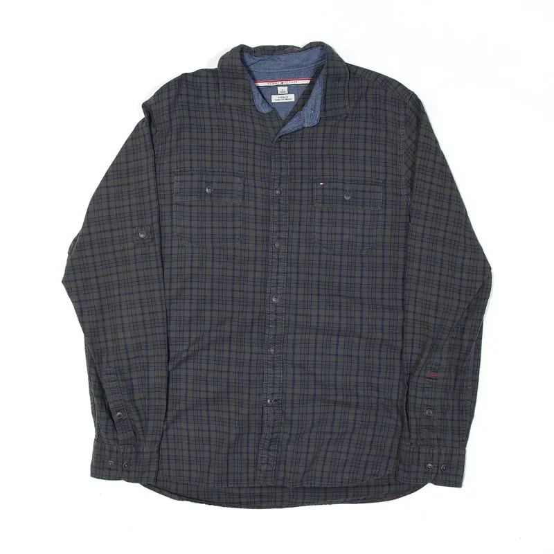 TOMMY HILFIGER Custom Fit Shirt Blue Plaid Long Sleeve Mens M