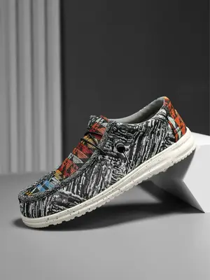 Men's Random Print Lace Up Slip-on Shoes, Casual Comfortable Round Toe Shoes for Daily Wear, Breathable Comfortable Shoes for...