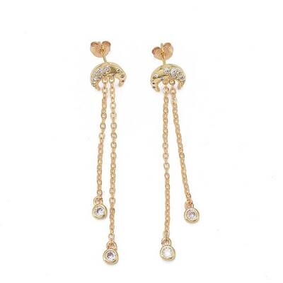 Brass Micro Pave Clear Cubic Zirconia Dangle Stud Earrings