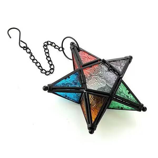 Star Shape Glass and Iron Candle Holder