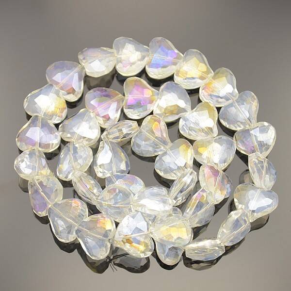 Faceted Heart Electroplate AB Color Plated Glass Beads Strands