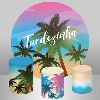 Aperturee Coconut Grove Scenery Round Birthday Summer Backdrop | Round Backdrop Cover Diy | Round Party Backdrop | Round Back...