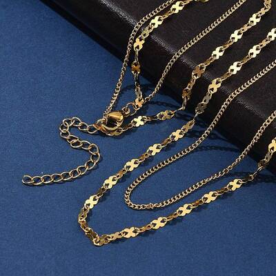 304 Stainless Steel 8 Shaped Link Chain Double Layered Necklaces for Women