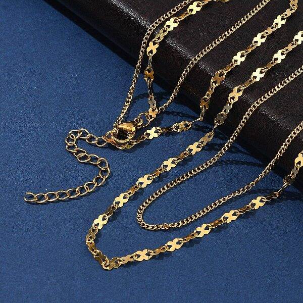 304 Stainless Steel 8 Shaped Link Chain Double Layered Necklaces for Women
