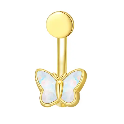 Yellow Gold Plated Opal Butterfly Belly Button Ring