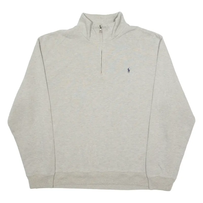 POLO RALPH LAUREN Mens Jumper Grey 1/4 Zip Tight Knit 2XL