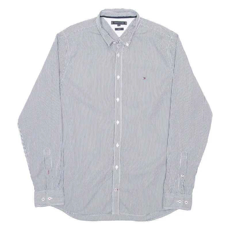 TOMMY HILFIGER Mens Shirt Blue Striped Long Sleeve 2XL