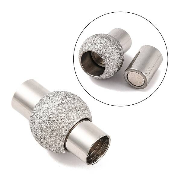 304 Stainless Steel Textured Magnetic Clasps with Glue-in Ends