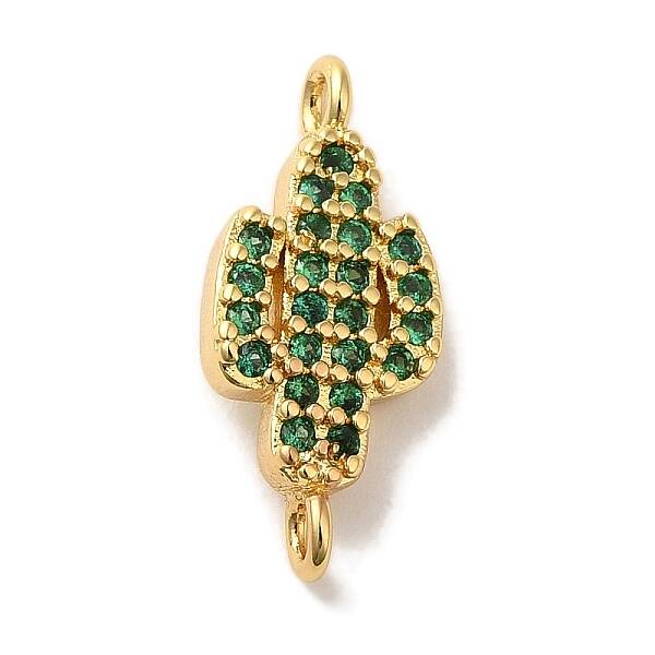 Rack Plating Brass Micro Pave Green Cubic Zirconia Cactus Connector Links