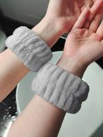 2pcs/set Microfiber Wrist Wash Band, Soft Spa Wrist Washband, Face Wash Wristband, Solid Color Wristband for Winter, Elastic ...