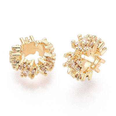 Brass Micro Pave Clear Cubic Zirconia European Beads