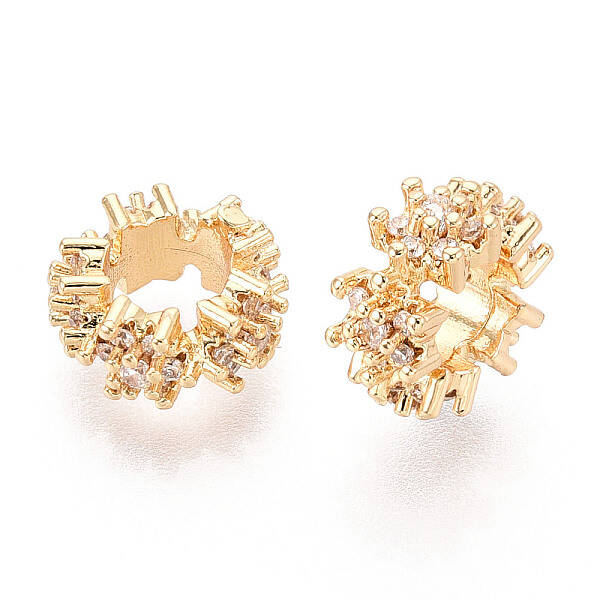 Brass Micro Pave Clear Cubic Zirconia European Beads