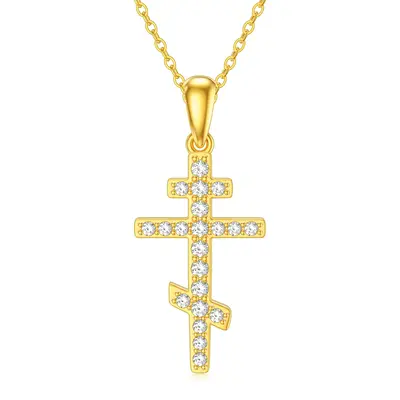 14K Gold Cubic Zirconia Cross Necklace for Women Men