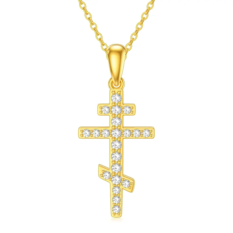 14K Gold Cubic Zirconia Cross Necklace for Women Men