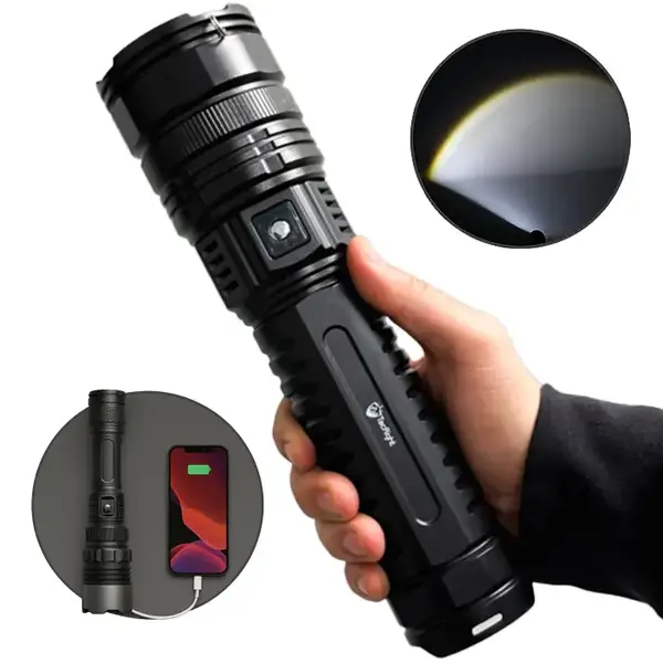 TacRight 2 In 1 Flashlight & Powerbank for Emergency Use - Long Range Zoomable, Outdoor Safety Tool for Security Gadgets Rech...