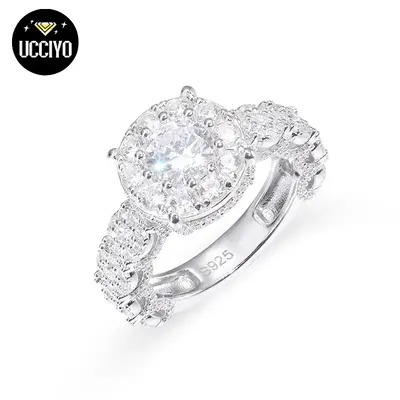 【#R316】UCCIYO S925 Silver Synthetic Moissanite Women Wedding Ring Round Cut D Color VVS Synthetic Moissanite Engagement R...
