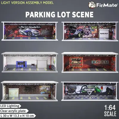 1/64 scale die-cast model car scenarios display case with LED light and Acrylic Cover, Scenes Parking lot diorama storage gar...
