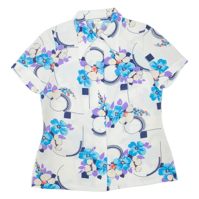 Womens Printed Shirt White Collared Floral L