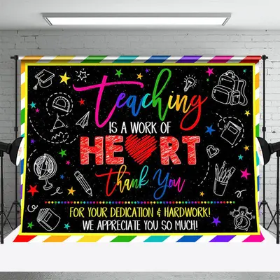 Stationery Colorful Black Thank You Teacher Backdrop - Aperturee