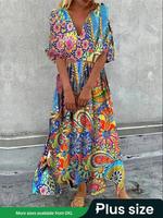 【Plus Size】 All Over Print Dress, Plus Casual Dress for Summer, Women's Plus Clothes for Daily Wear, Plus Size Dresses, B...