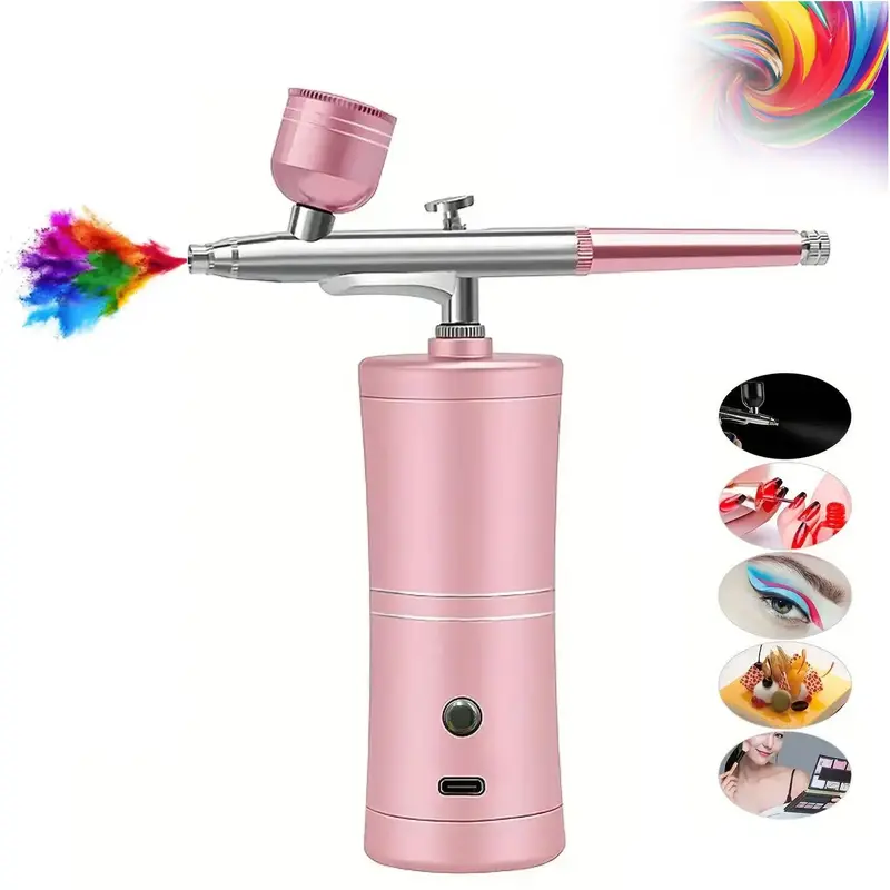 Rechargeable Airbrush Kit for Summer, Handheld Airbrush for Nails, Adjustable Nail Art Painting Cake Painting Airbrush, Makeu...