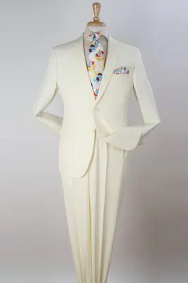Modern Fit Two Button Poplin Men's Suit in Ivory