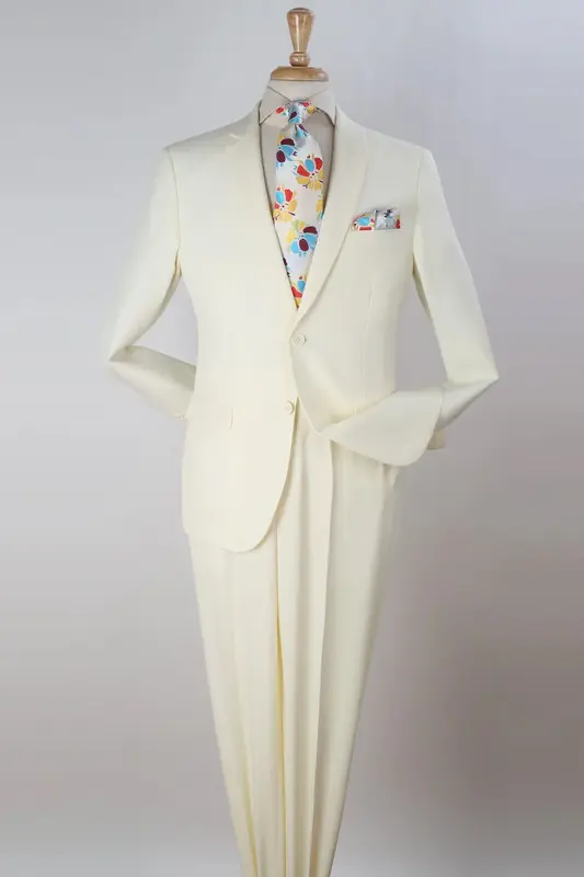 Modern Fit Two Button Poplin Men's Suit in Ivory