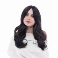 21-Inch Dark Brunette (Light Auburn Highlights) Wavy Butterfly Cut Synthetic Wig | 【Heat Resistant】【Cap Included】 | #...