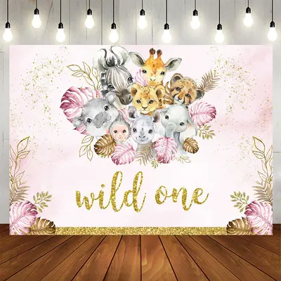 Aperturee Safari Glitter Pink Gold 1st Birthday Backdrop