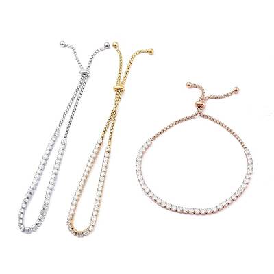 Adjustable 304 Stainless Steel Micro Pave Cubic Zirconia Bolo Bracelets