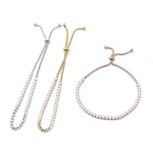 Adjustable 304 Stainless Steel Micro Pave Cubic Zirconia Bolo Bracelets