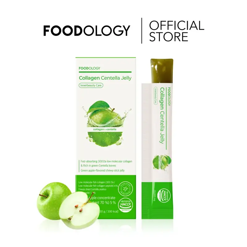 [FOODOLOGY] Collagen Centella Jelly (10 Days) -  Jelly Sticks for Glowy Skin, Juicy Green Apple Flavor Centella Collagen Jell...