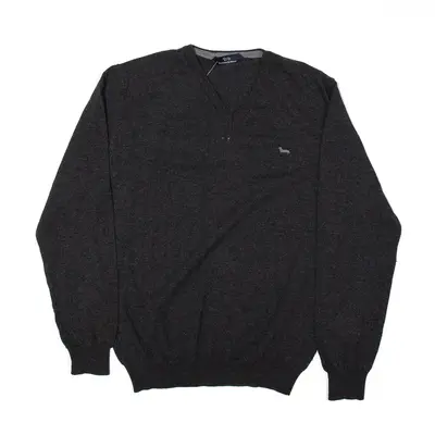HARMONT & BLAINE Jumper Grey Wool V-Neck Mens L